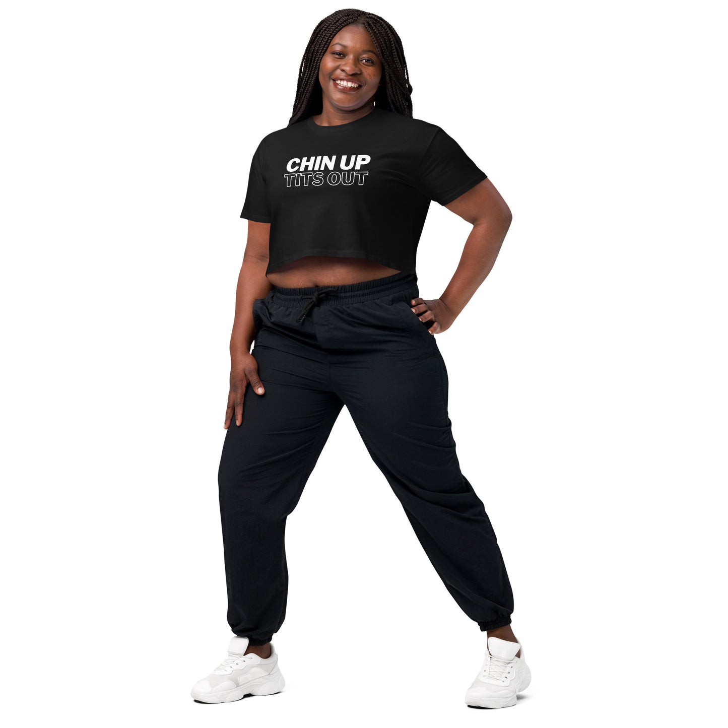 CHIN UP TITS OUT - Women's Relaxed Fit Crop Top Black/White