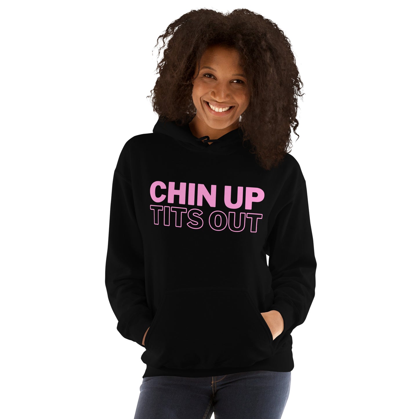 CHIN UP TITS OUT - Unisex Oversized Hoodie Black/White/Pink