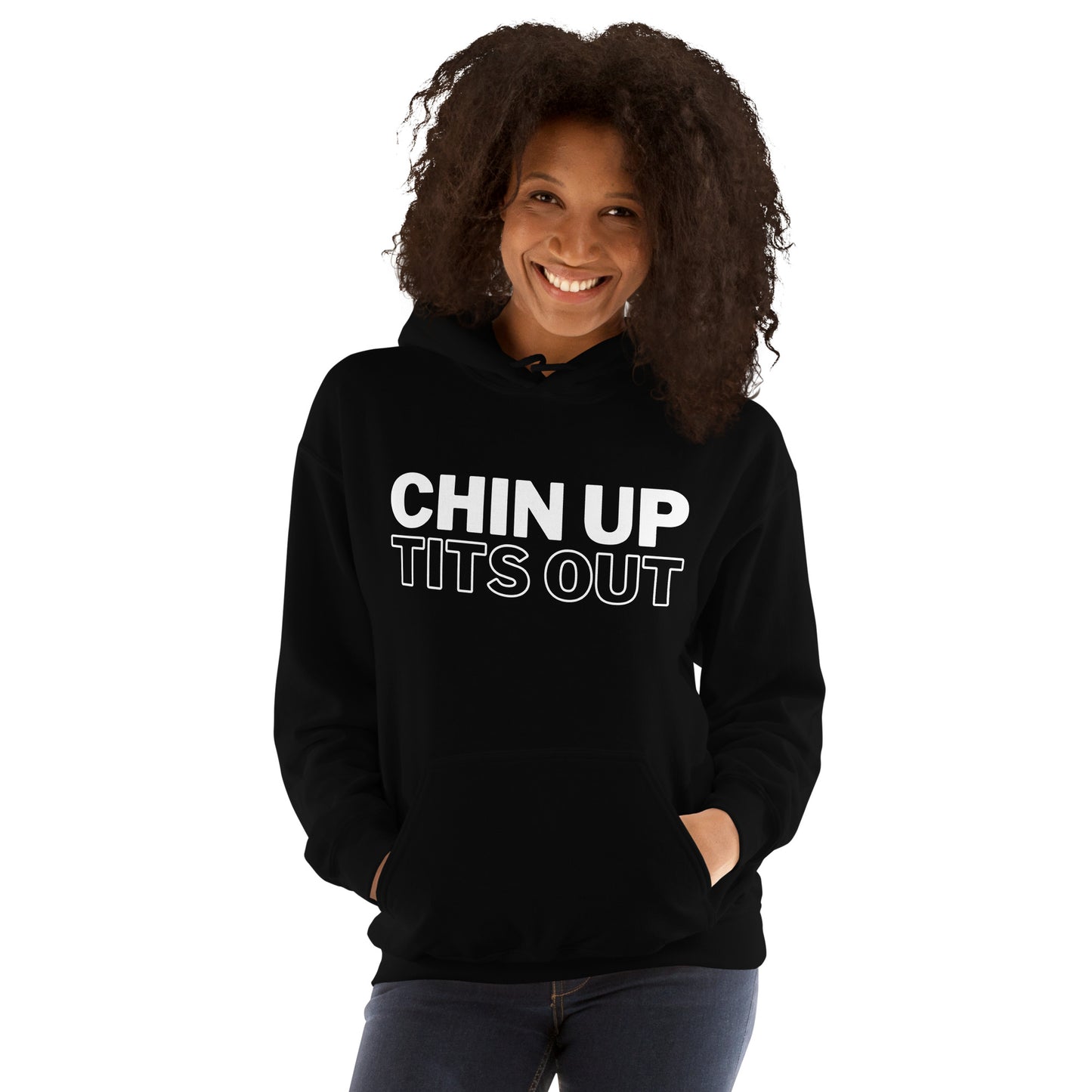 CHIN UP TITS OUT - Unisex Oversized Hoodie Black/Pink/White