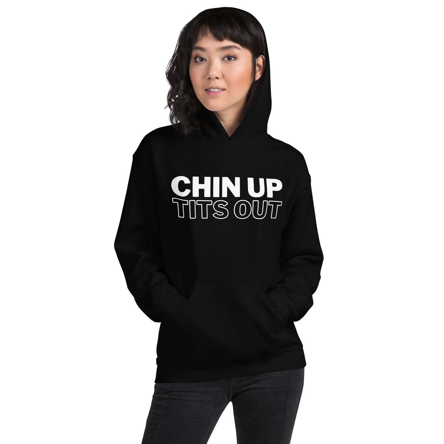 CHIN UP TITS OUT - Unisex Oversized Hoodie Black/Pink/White