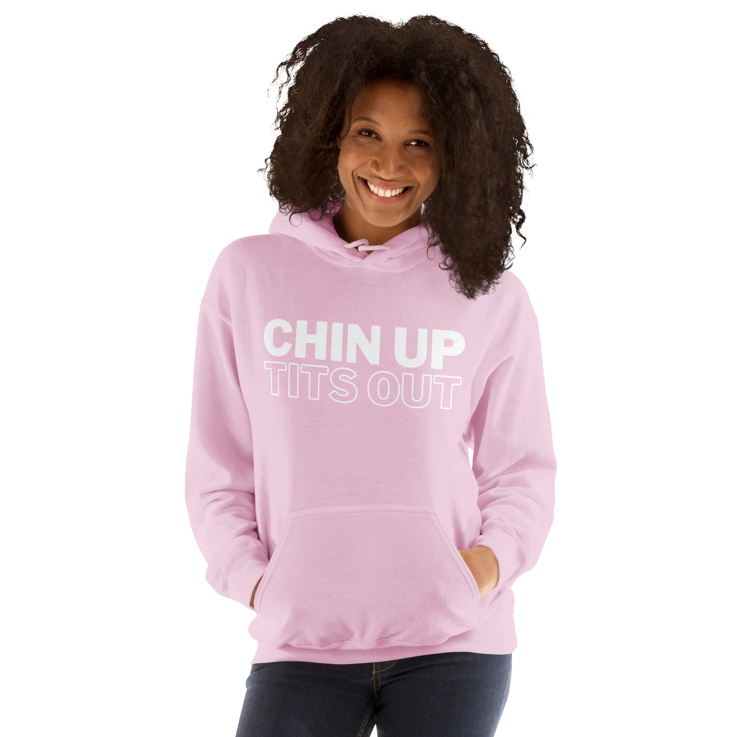 CHIN UP TITS OUT - Unisex Oversized Hoodie Black/Pink/White