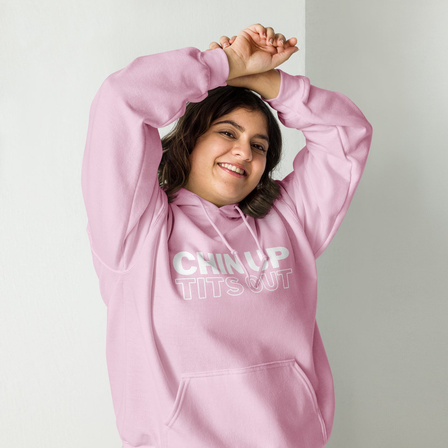 CHIN UP TITS OUT - Unisex Oversized Hoodie Black/Pink/White