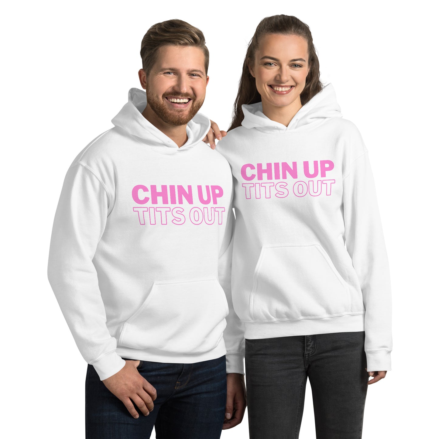 CHIN UP TITS OUT - Unisex Oversized Hoodie Black/White/Pink