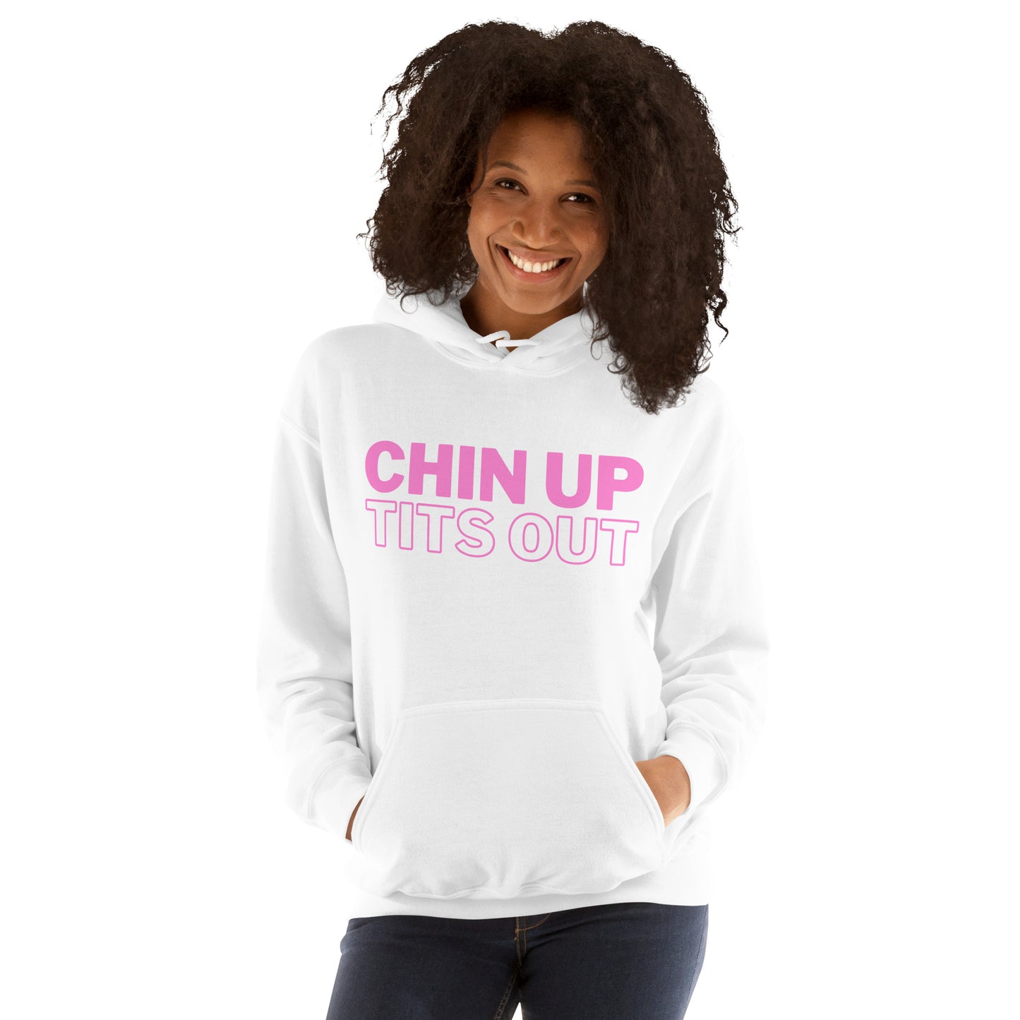 CHIN UP TITS OUT - Unisex Oversized Hoodie Black/White/Pink