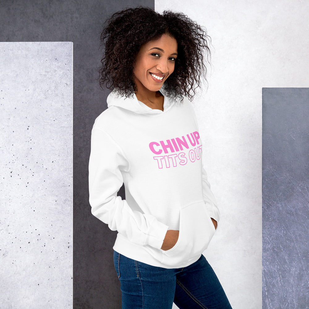 CHIN UP TITS OUT - Unisex Oversized Hoodie Black/White/Pink