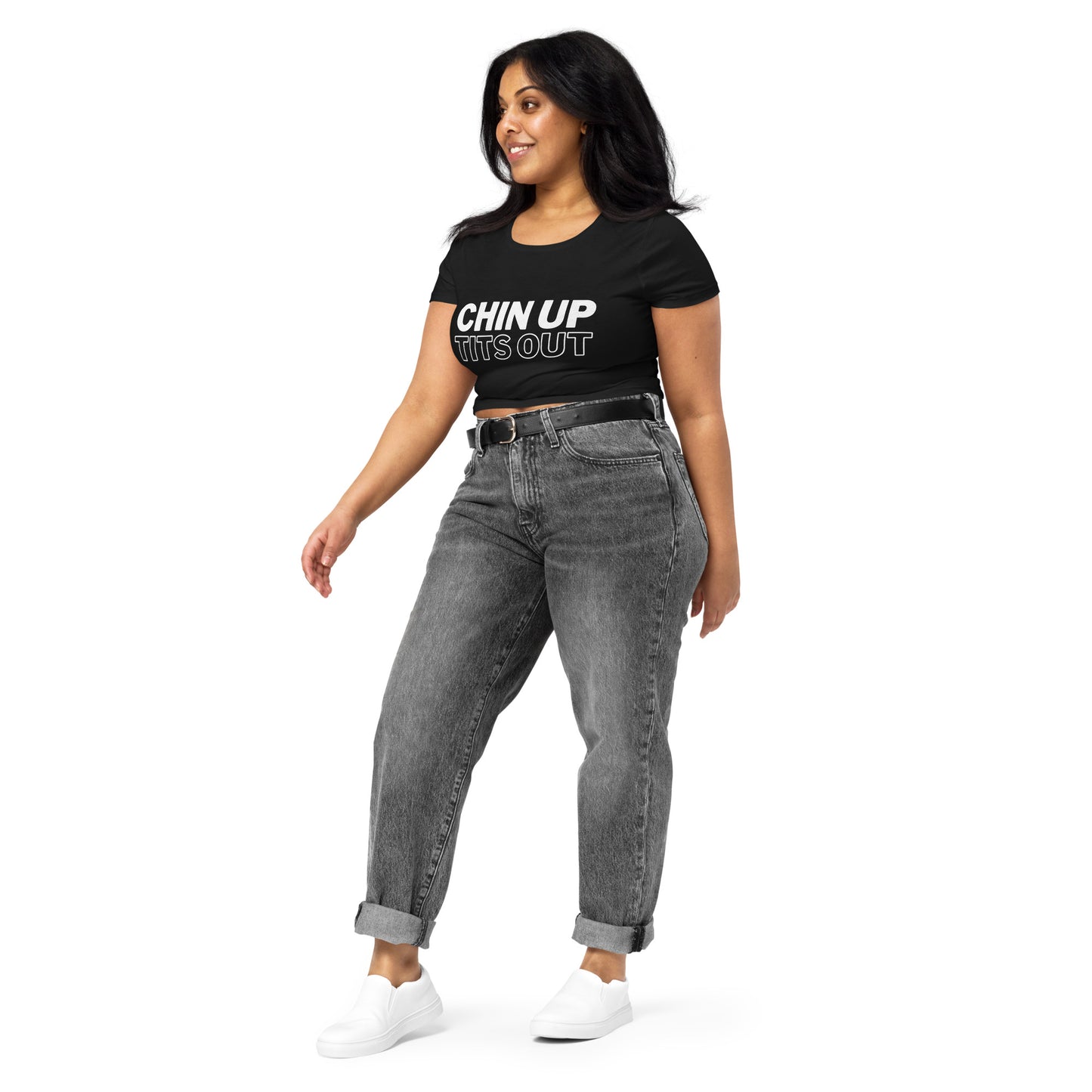 CHIN UP TITS OUT - Women’s Crop Tee Black/White