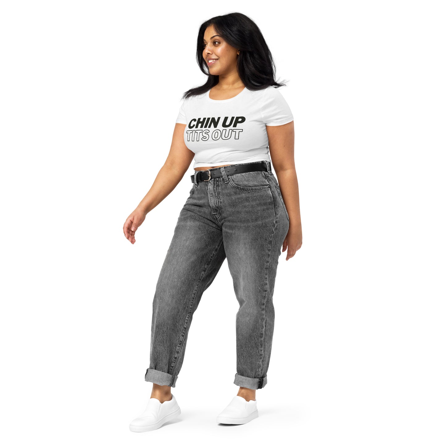 CHIN UP TITS OUT - Women’s Crop Tee White/Black