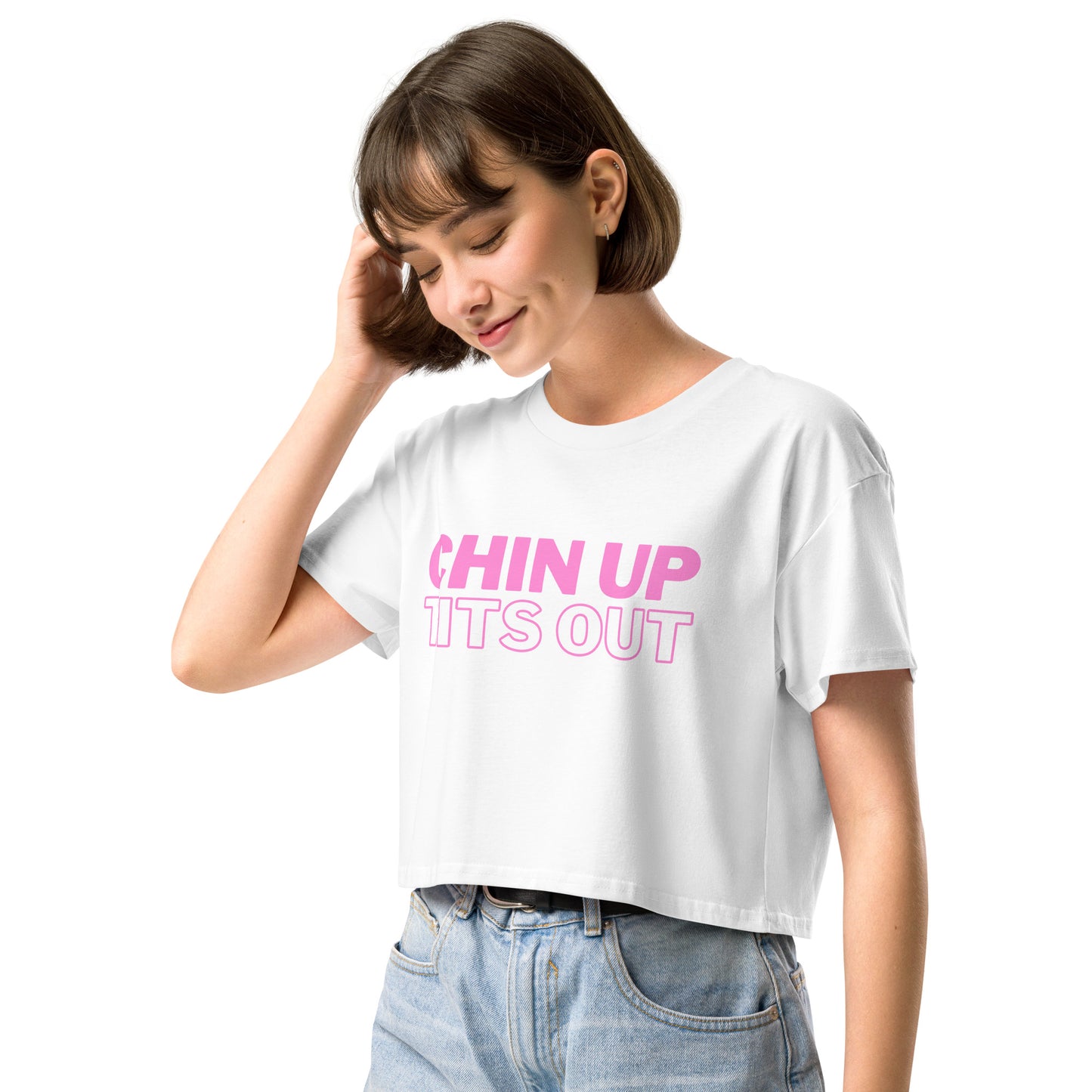 CHIN UP TITS OUT - Women's Relaxed Fit Crop Top Black/White/Pink