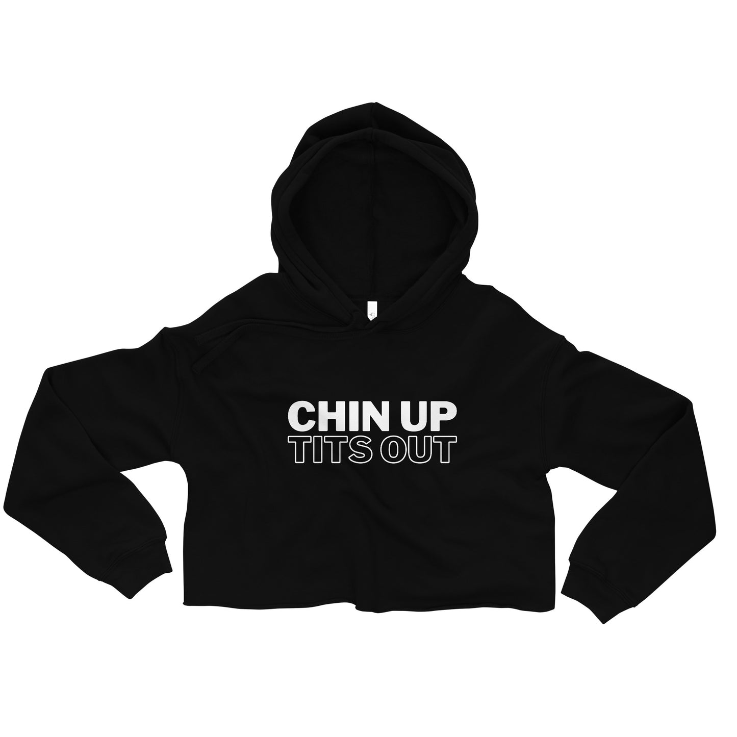 CHIN UP TITS OUT - Cropped Fleece Hoodie Black/White