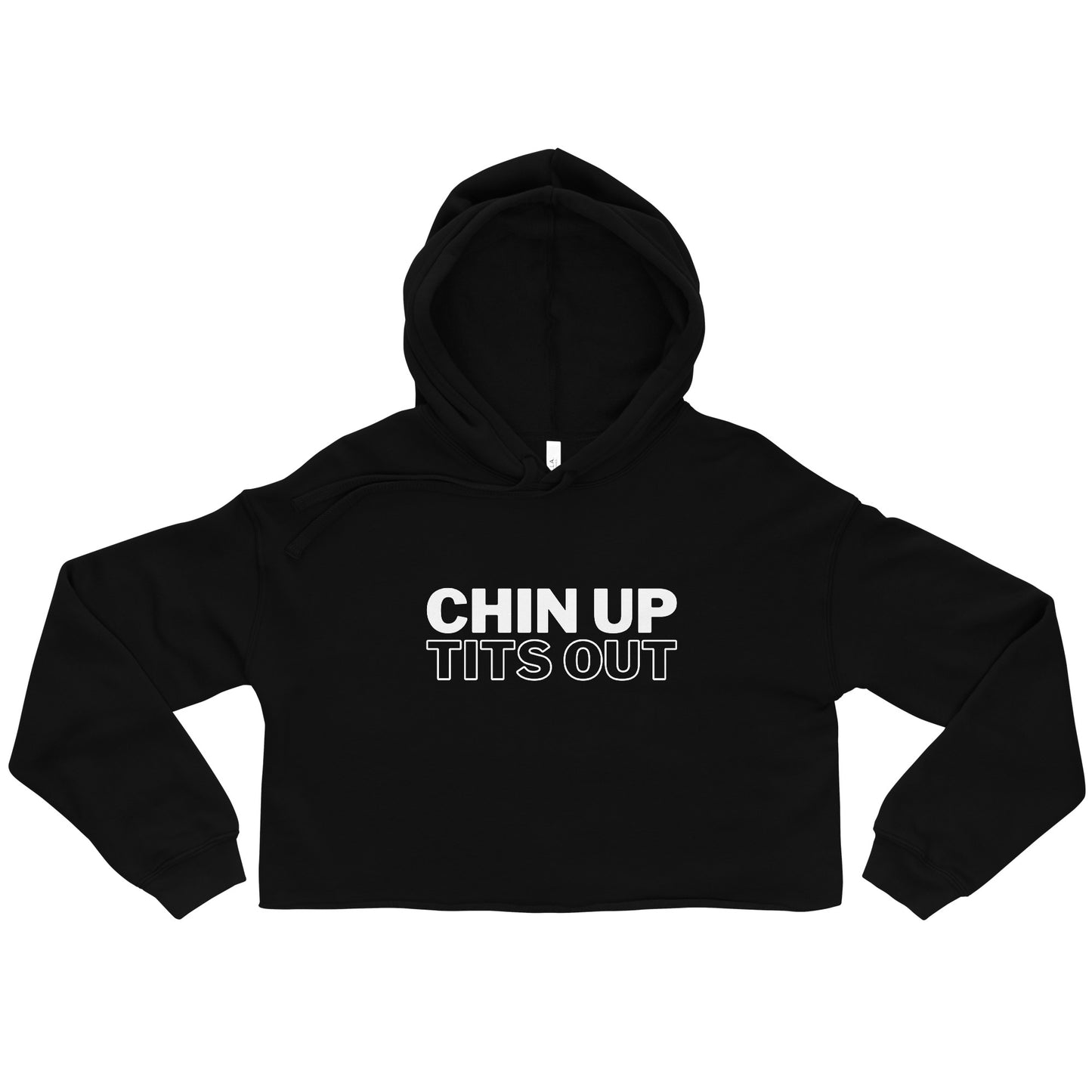 CHIN UP TITS OUT - Cropped Fleece Hoodie Black/White