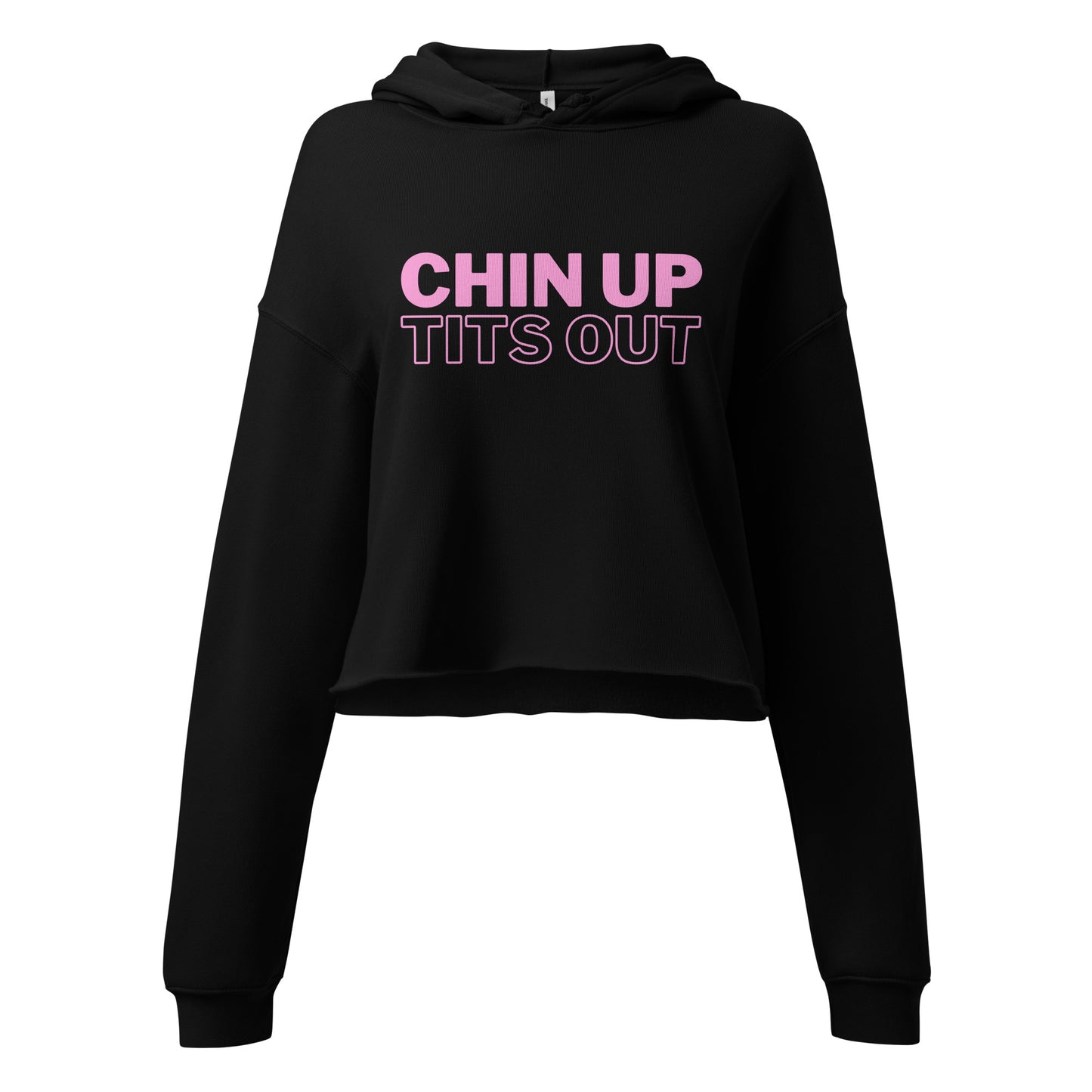 CHIN UP TITS OUT - Cropped Fleece Hoodie Black/Pink